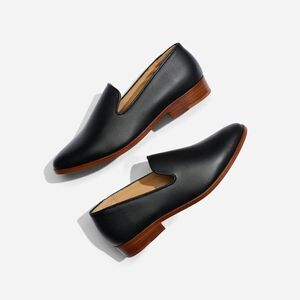 Nisolo Black Leather Slip-On Loafers with Brown Wood-Look Sole